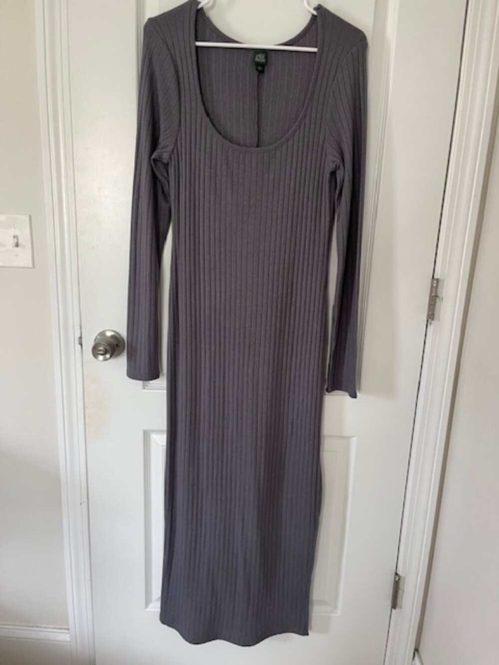 Wild Fable gray knit maxi dress with slit, size L, never worn